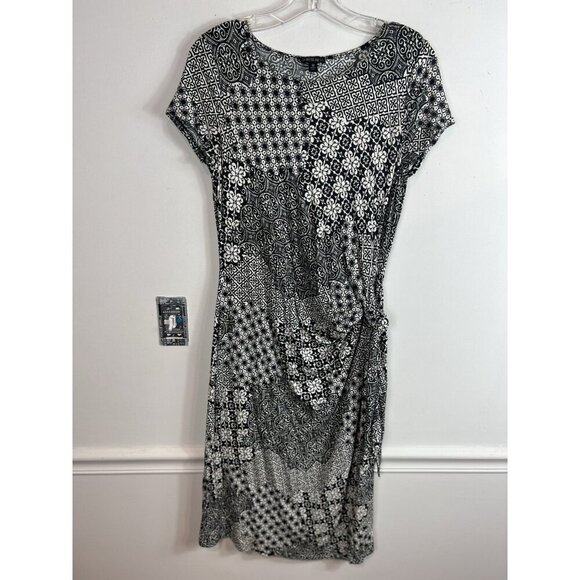 Lafayette 148 New York Faux Wrap Stretchy Black & White Abstract Dress Medium - Picture 1 of 8